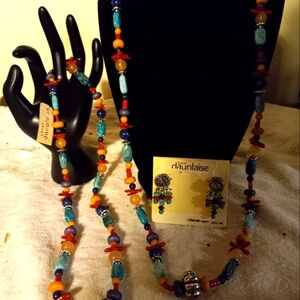 Used,not new two plastic multi colored bead necklaces & matching pierced earring